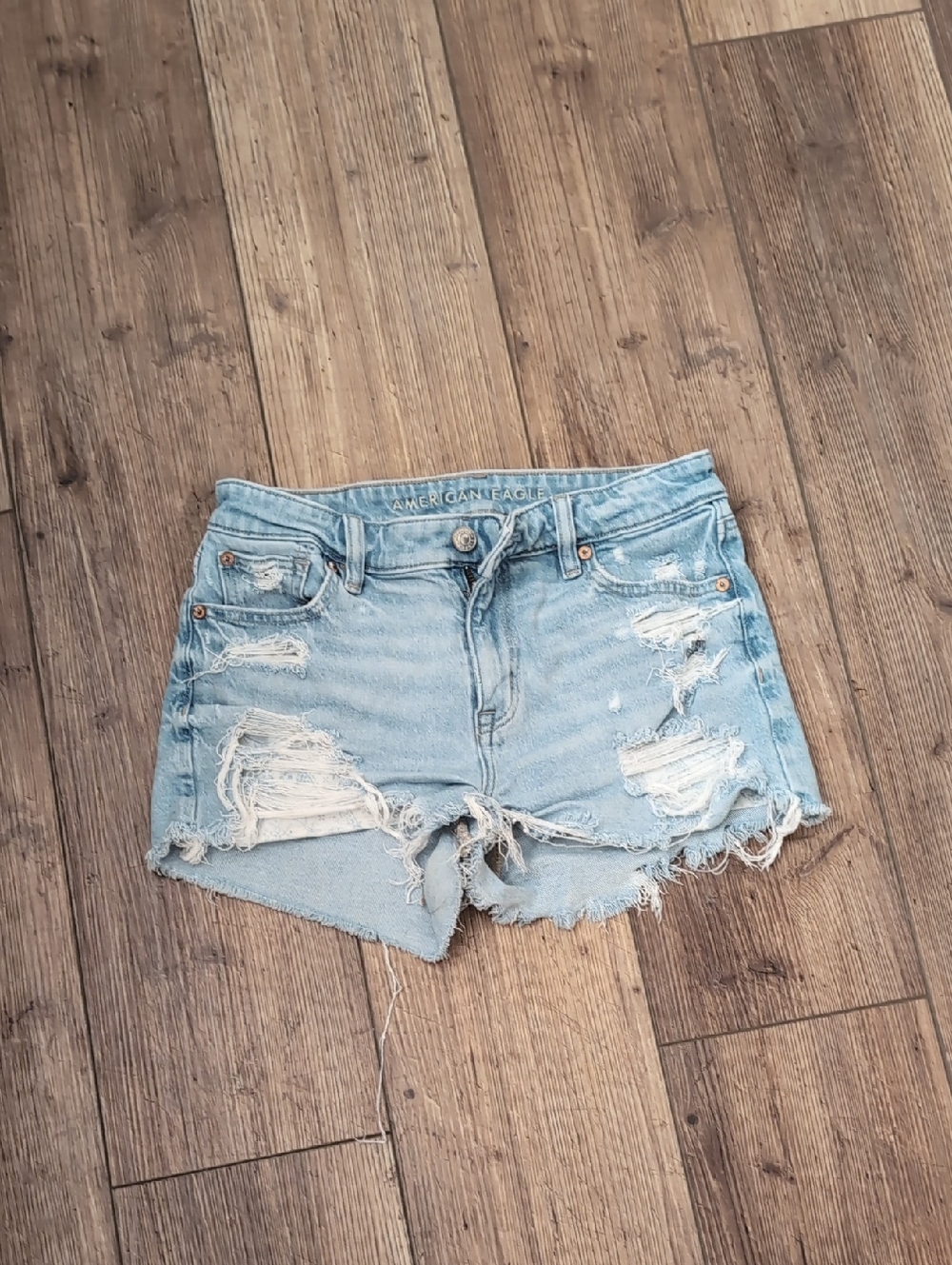 American Eagle Outfitters Light Blue Distressed Denim Shorts